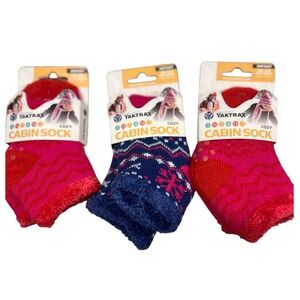 Yaktrax Infant Cozy Cabin Socks One Size Red Blue Pink‎ Fair Isle Set of 3